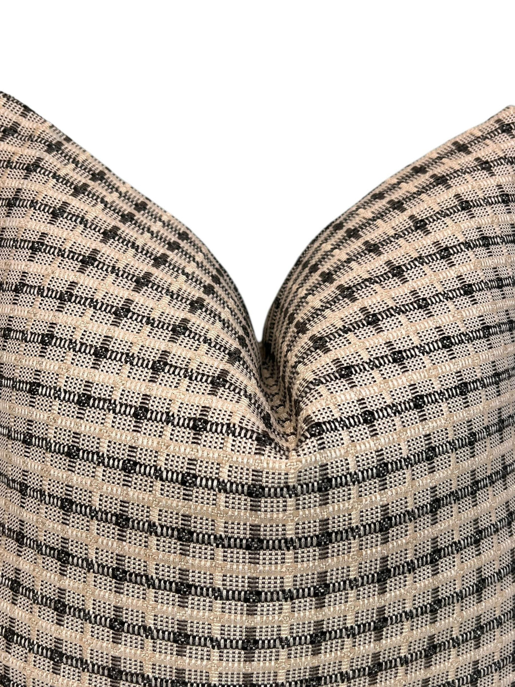 Handwoven Black and Beige Plaid Pillow Cover, Rustic Farmhouse Cushion