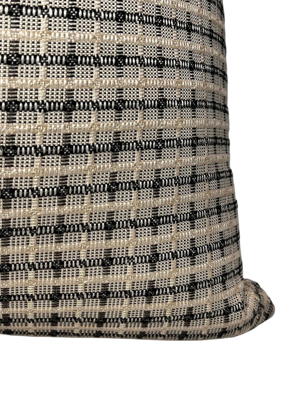 Handwoven Black and Beige Plaid Pillow Cover, Rustic Farmhouse Cushion