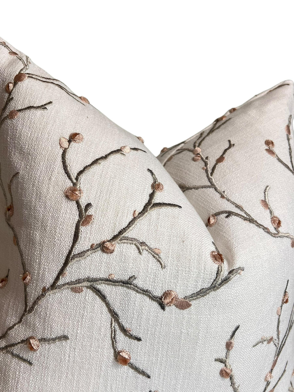 Embroidered Cherry Blossom Pillow Cover | Linen Blend Cushion, Handmade