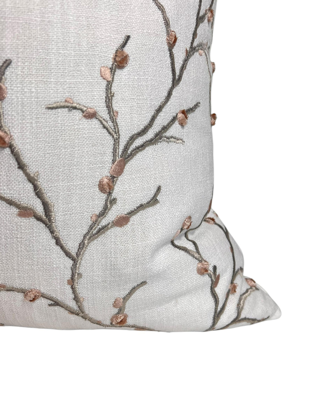 Embroidered Cherry Blossom Pillow Cover | Linen Blend Cushion, Handmade