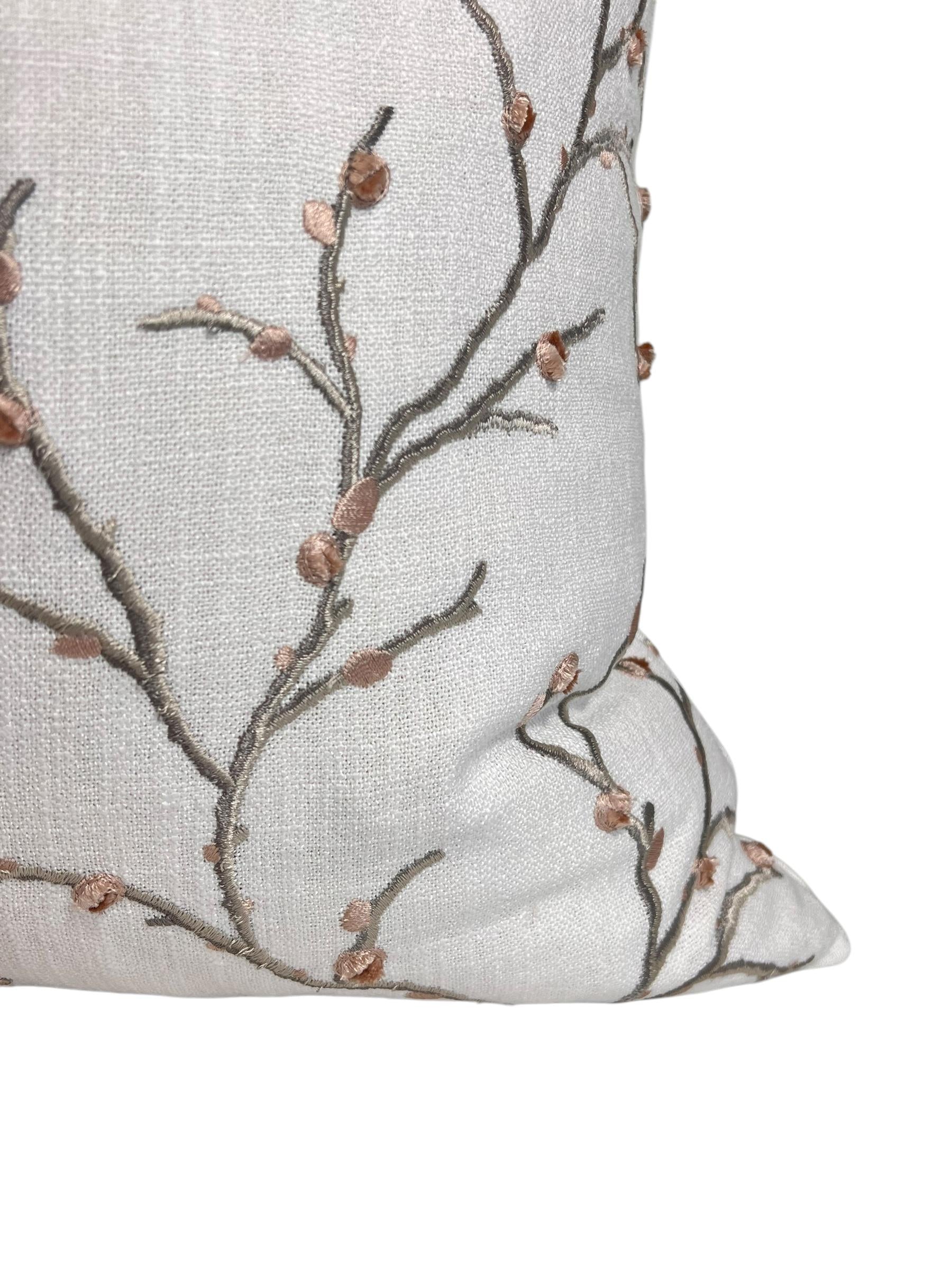 Embroidered Cherry Blossom Pillow Cover | Linen Blend Cushion, Handmade