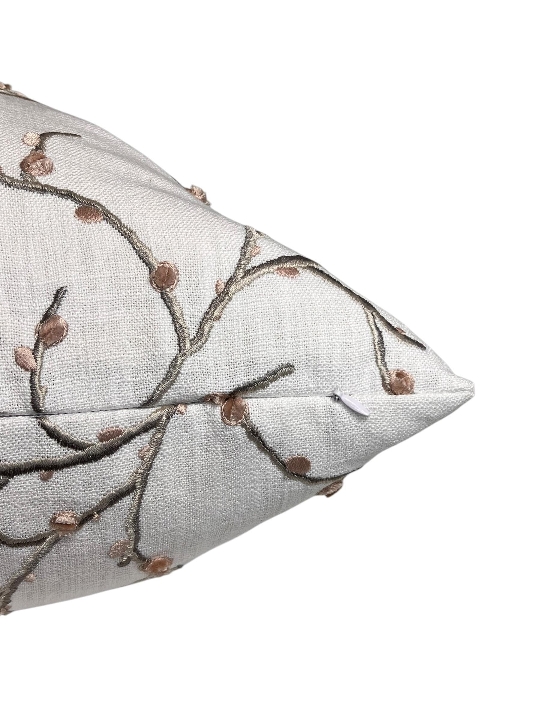 Embroidered Cherry Blossom Pillow Cover | Linen Blend Cushion, Handmade