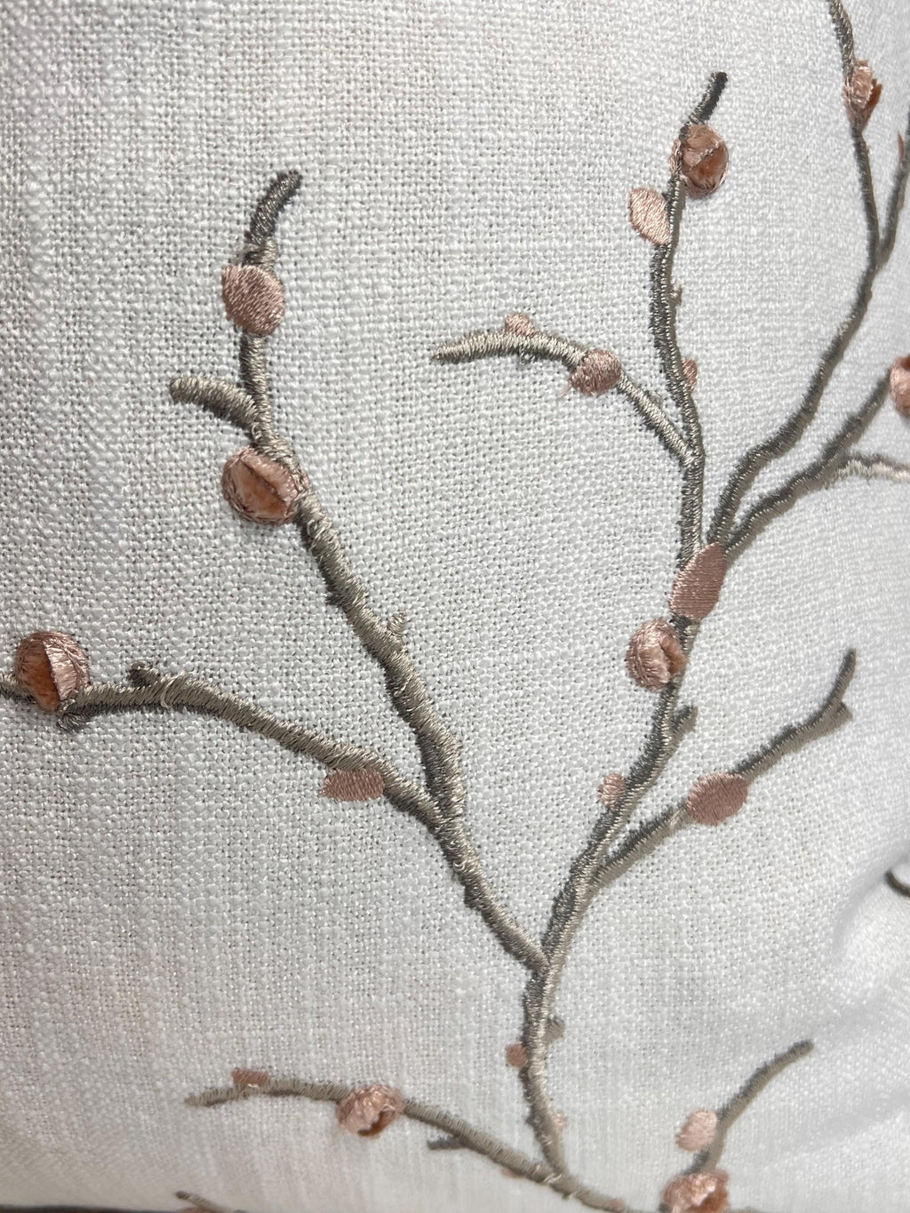 Embroidered Cherry Blossom Pillow Cover | Linen Blend Cushion, Handmade