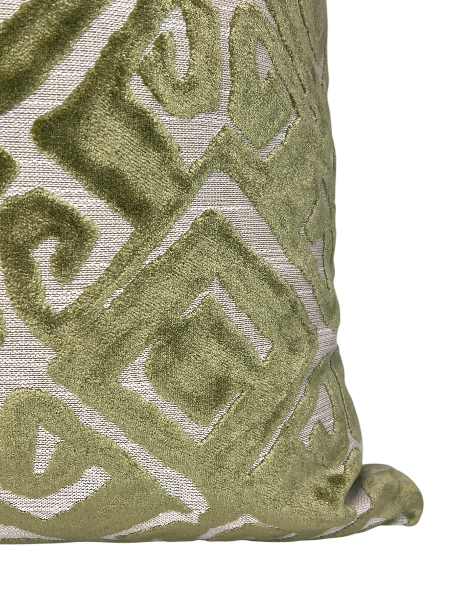 Chartreuse Green Designer Cut Velvet Throw Pillow Cover Green Velvet Geometric Pillow, Abstract Velvet Pillow, tribal Inspired velvet Pillow