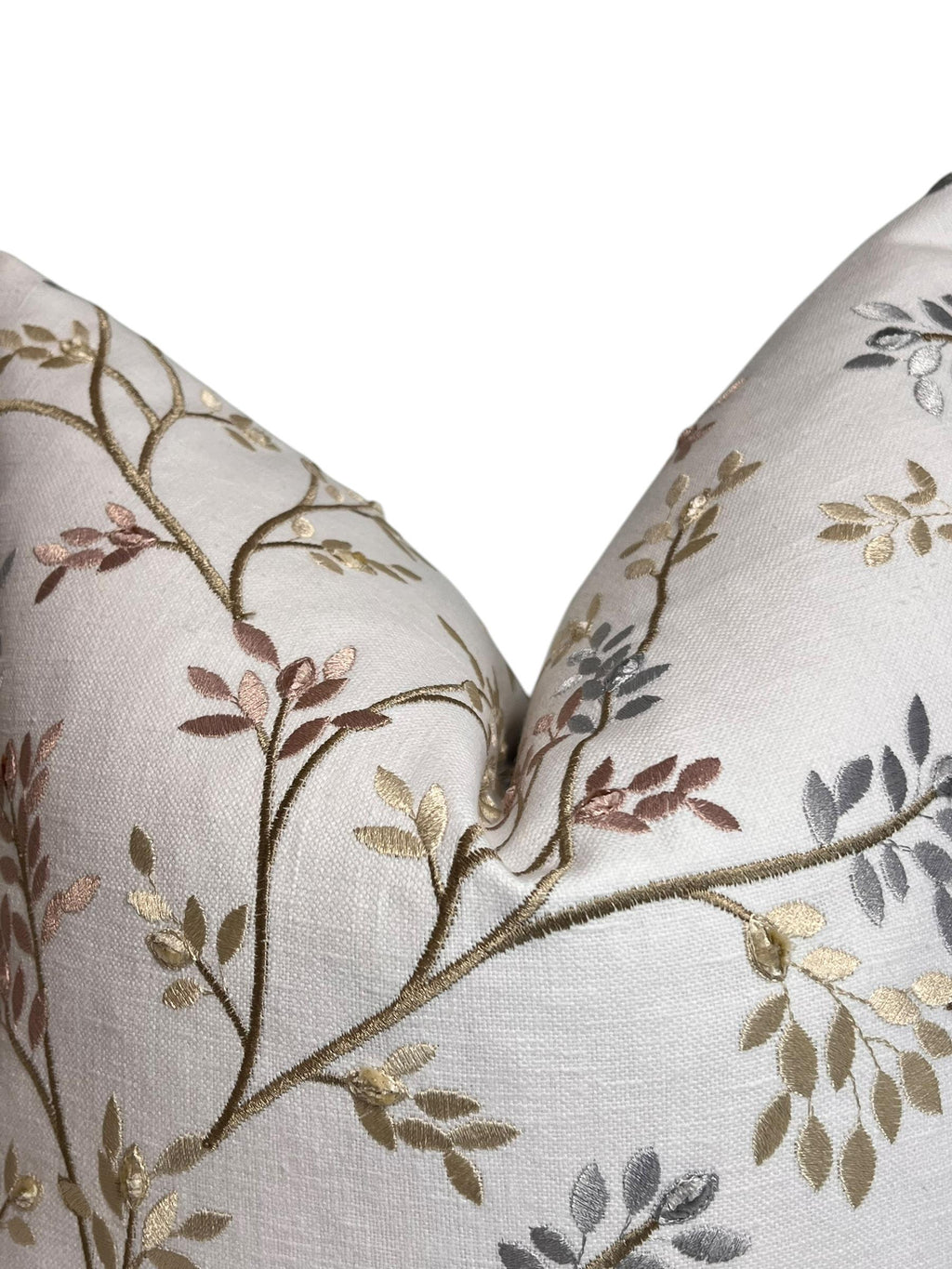 Embroidered Linen Pillow Cover, Botanical Vine Design, Handmade
