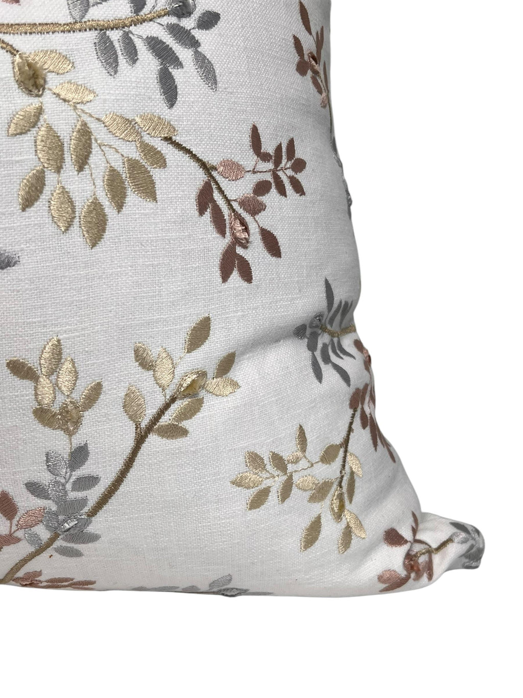 Embroidered Linen Pillow Cover, Botanical Vine Design, Handmade