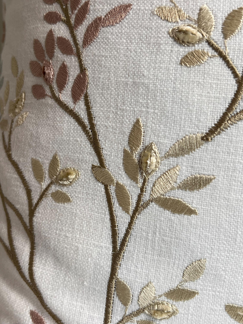 Embroidered Linen Pillow Cover, Botanical Vine Design, Handmade