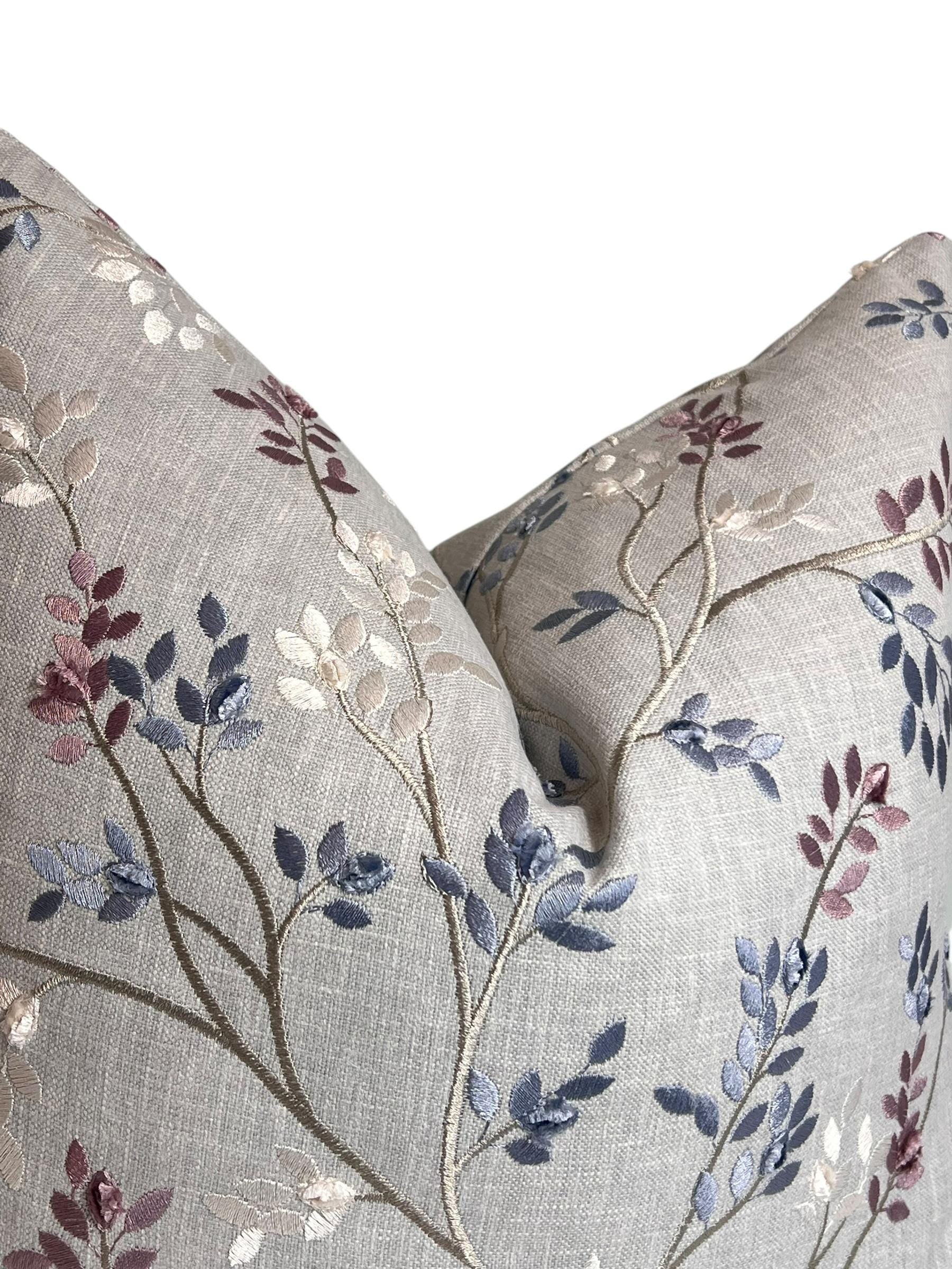 Embroidered Vine Pillow Cover, Botanical Embroidered Pillow, soft Linen throw Pillow, Handmade Branch Pillow Cover, Leaf embroidery Cushion