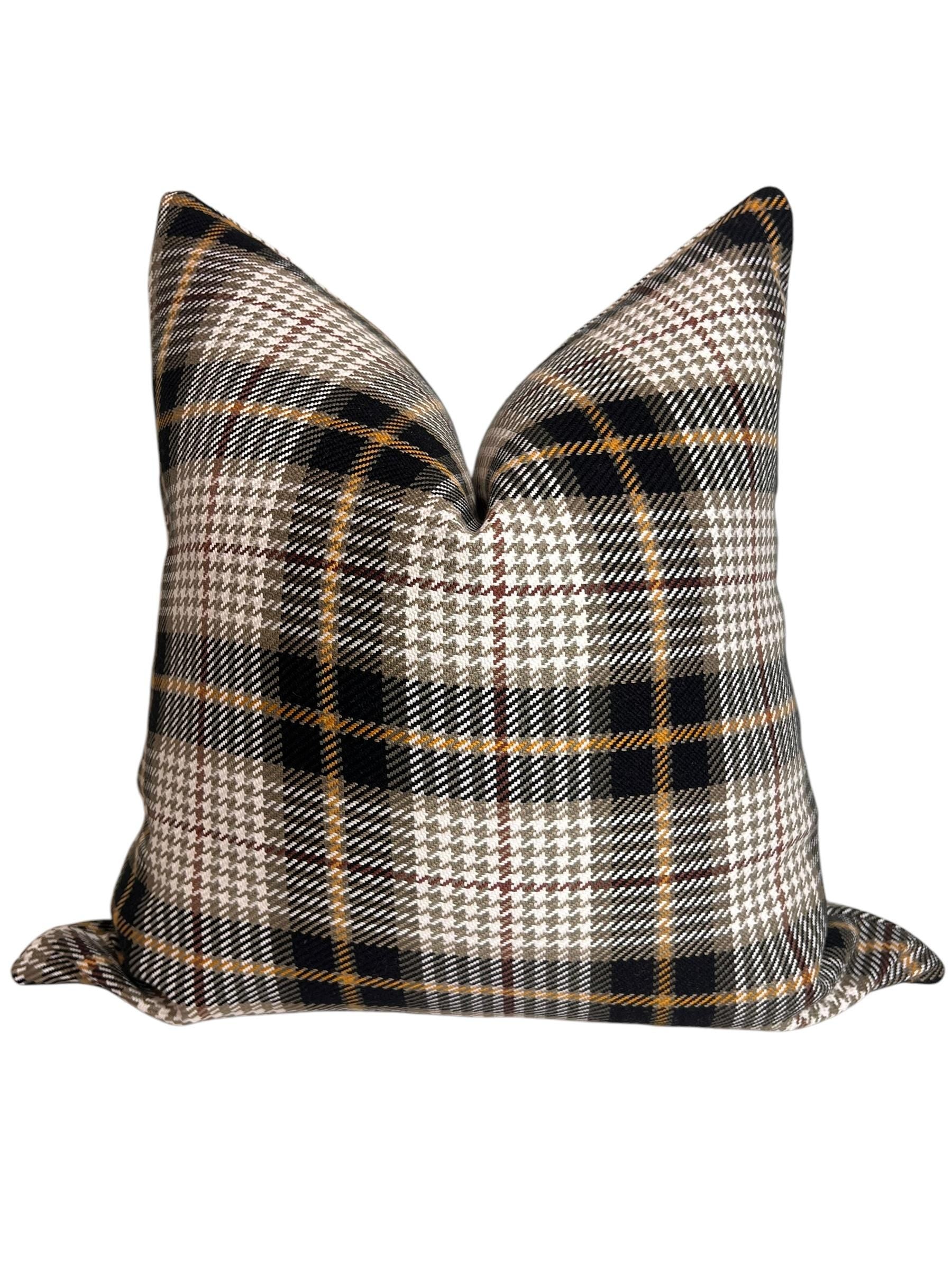 Plaid Wool Pillow Cover | Tartan Houndstooth Cushion, Fall Decor