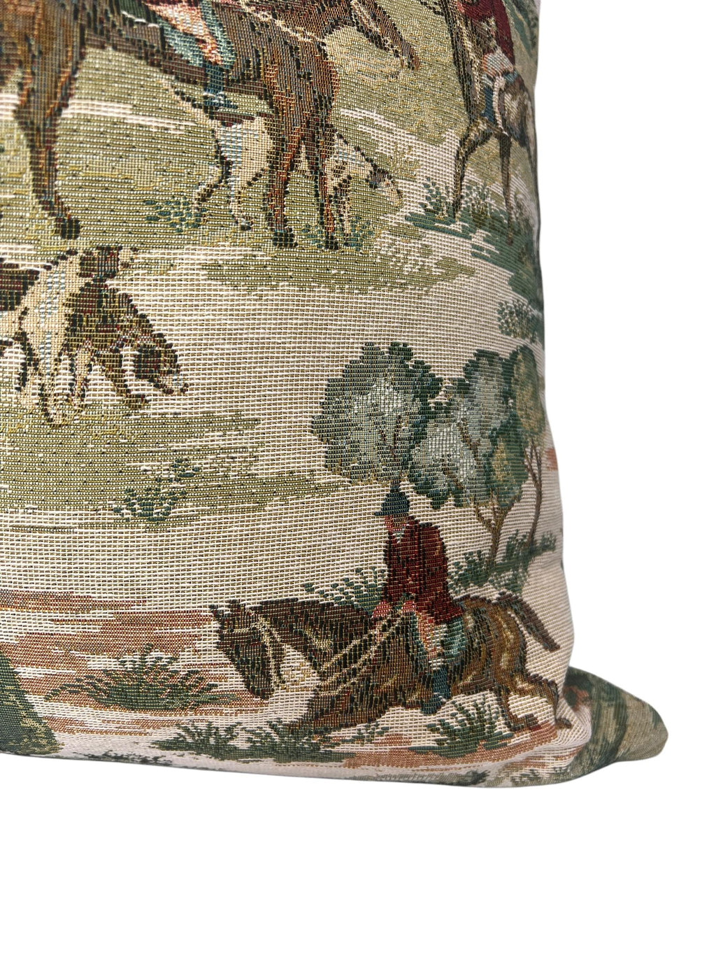 Equestrian Tapestry Pillow Cover | Vintage Horse Hunting Scene Cushion