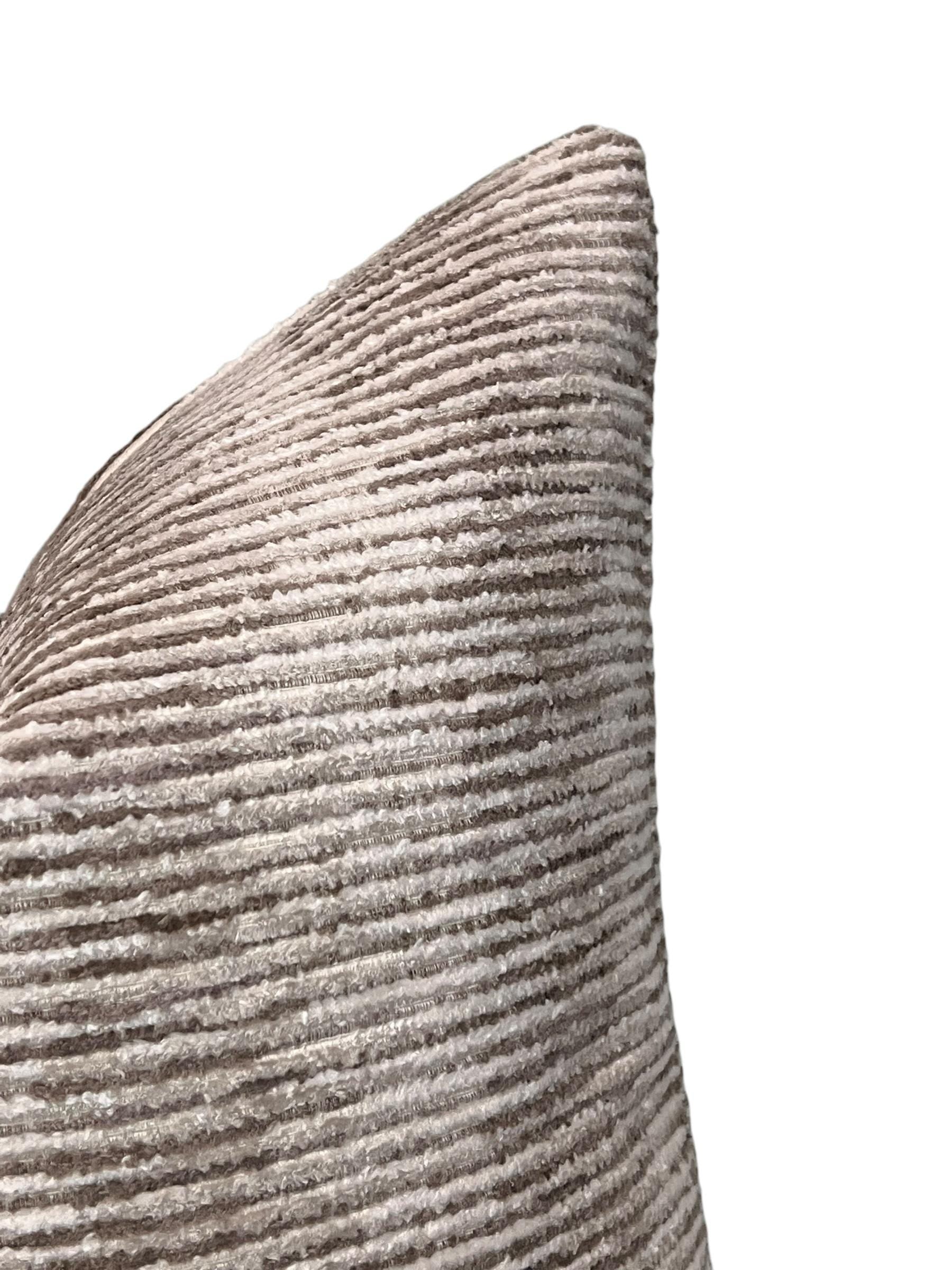 Textured Velvet Pillow Cover, Taupe and Ivory Striped Cushion, Modern Luxe Decor, Neutral Cut Velvet Pillow, Soft Ribbed Throw Pillow Cover
