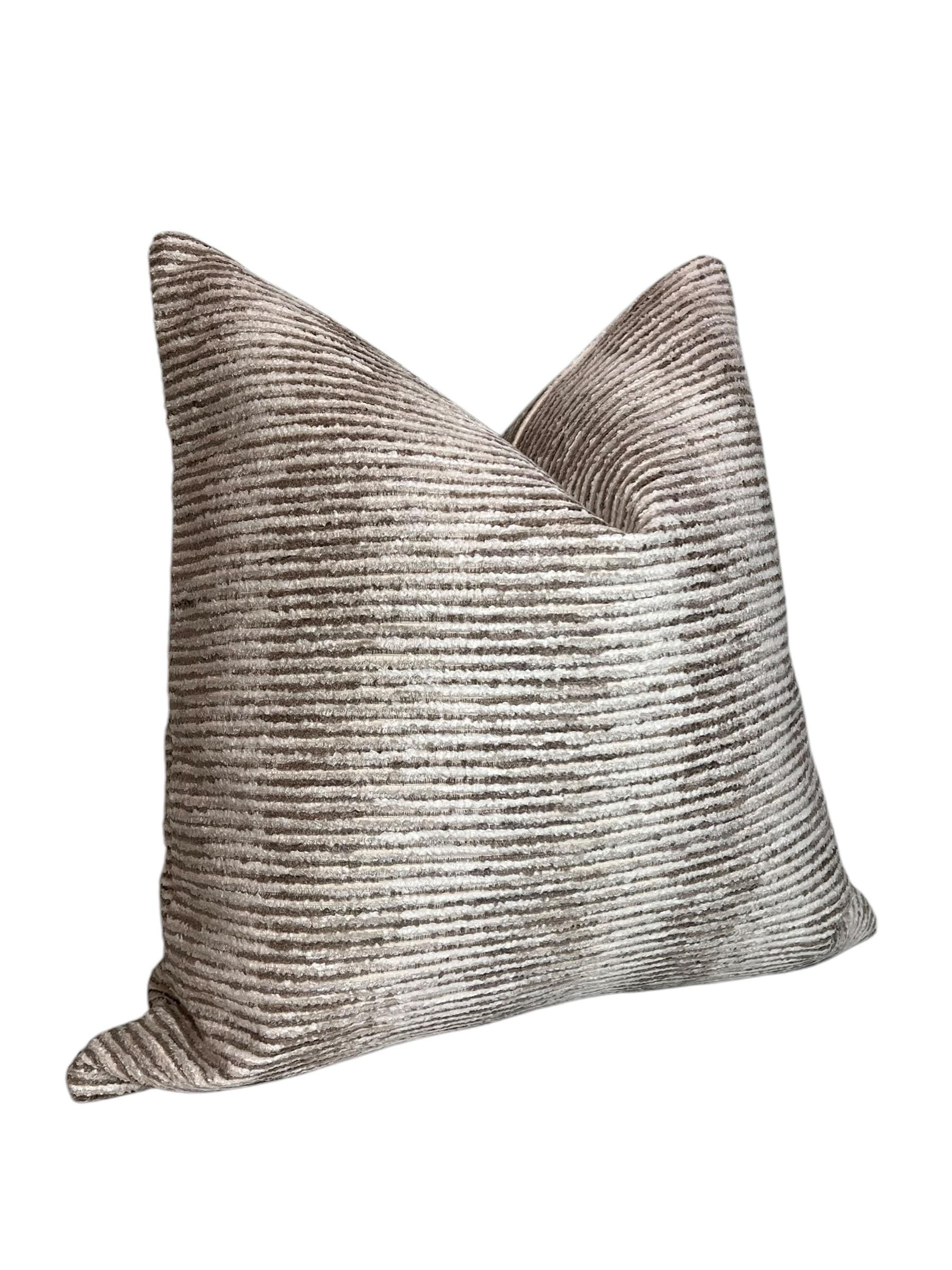 Textured Velvet Pillow Cover, Taupe and Ivory Striped Cushion, Modern Luxe Decor, Neutral Cut Velvet Pillow, Soft Ribbed Throw Pillow Cover