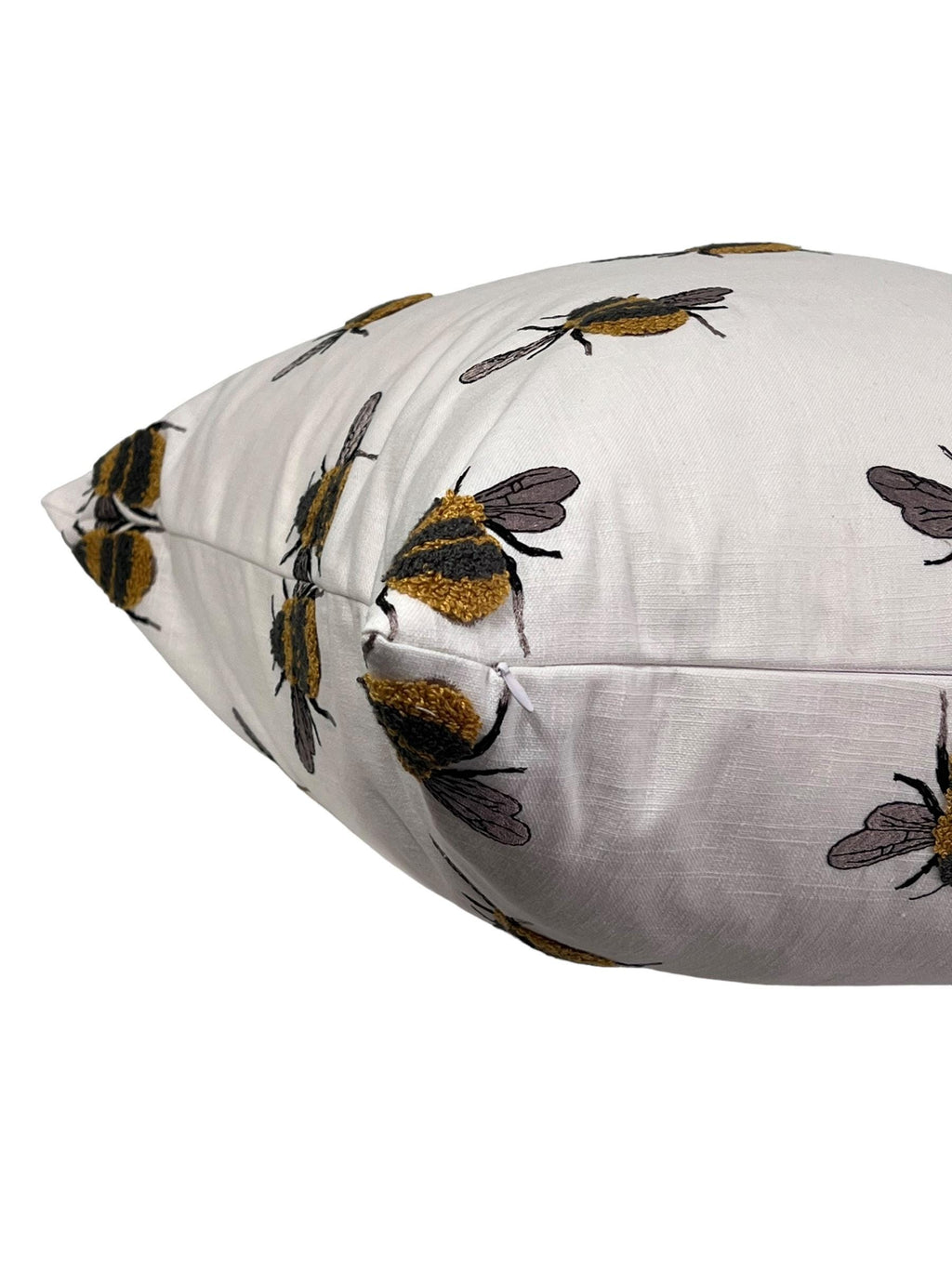 Handmade Embroidered Bumblebee Linen Pillow Cover, USA Made