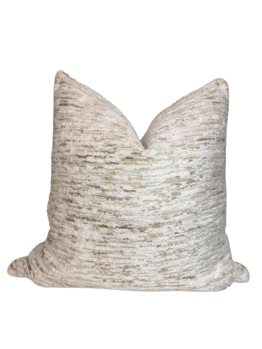 Plush Chenille Pillow Cover, Taupe and Ivory Striped Cushion, Modern Luxe Decor, Neutral Cut Velvet Pillow, Soft Ribbed Throw Pillow Cover