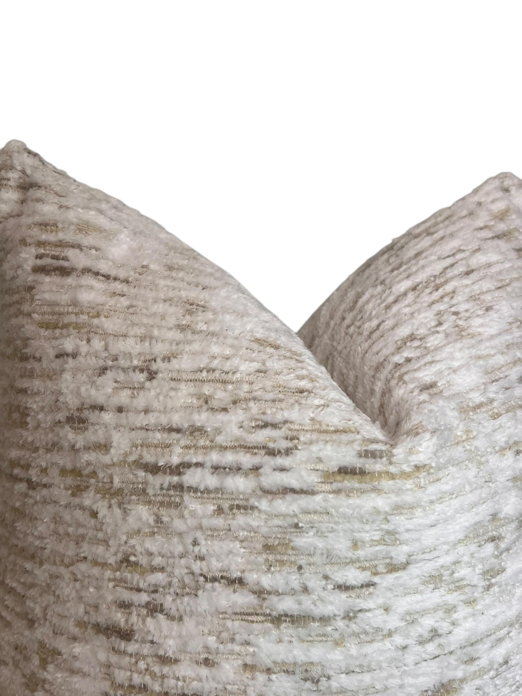 Plush Chenille Pillow Cover, Taupe and Ivory Striped Cushion, Modern Luxe Decor, Neutral Cut Velvet Pillow, Soft Ribbed Throw Pillow Cover