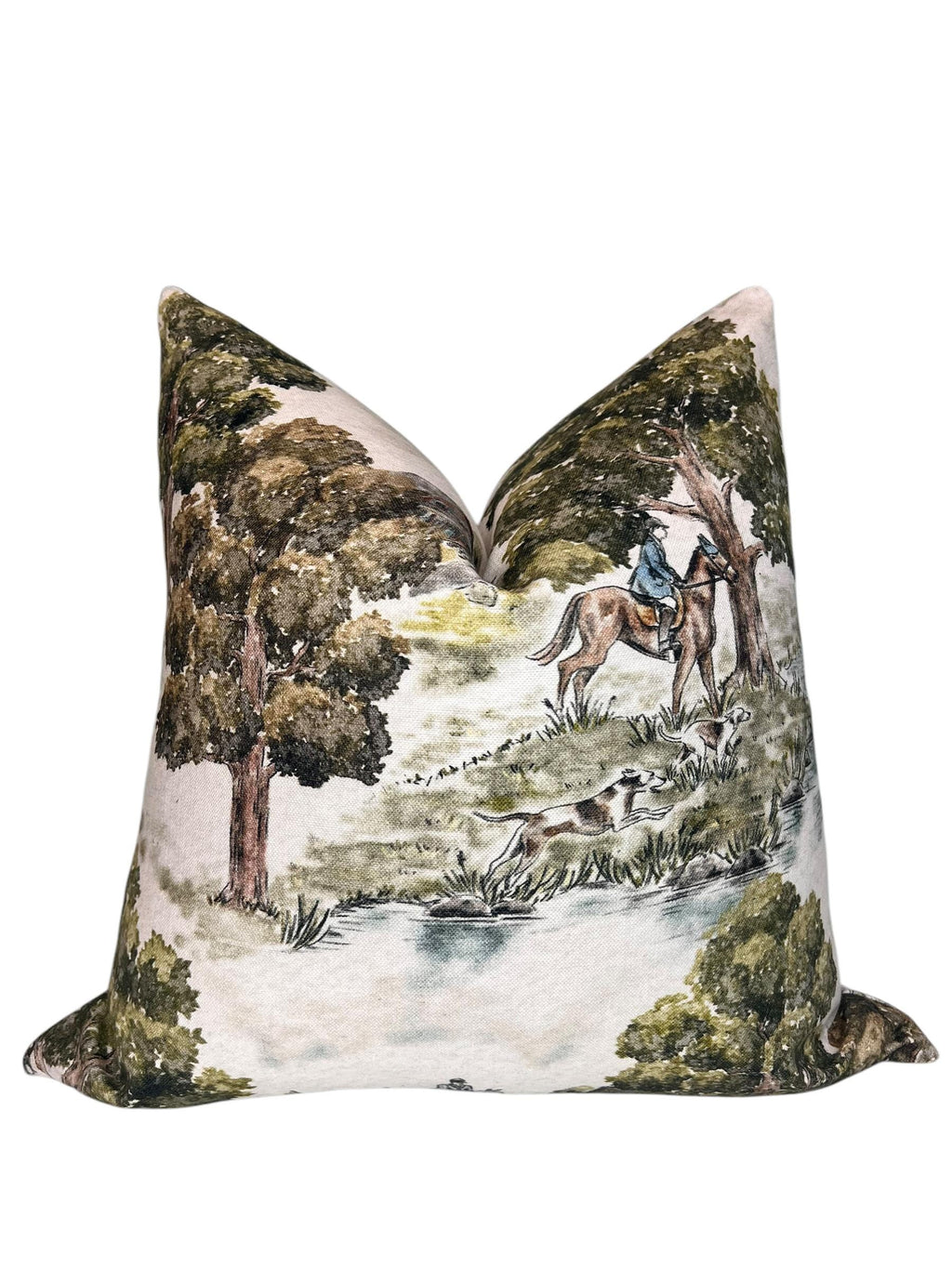 Equestrian Tapestry Pillow Cover | Vintage Horse & Hound Hunting Scene