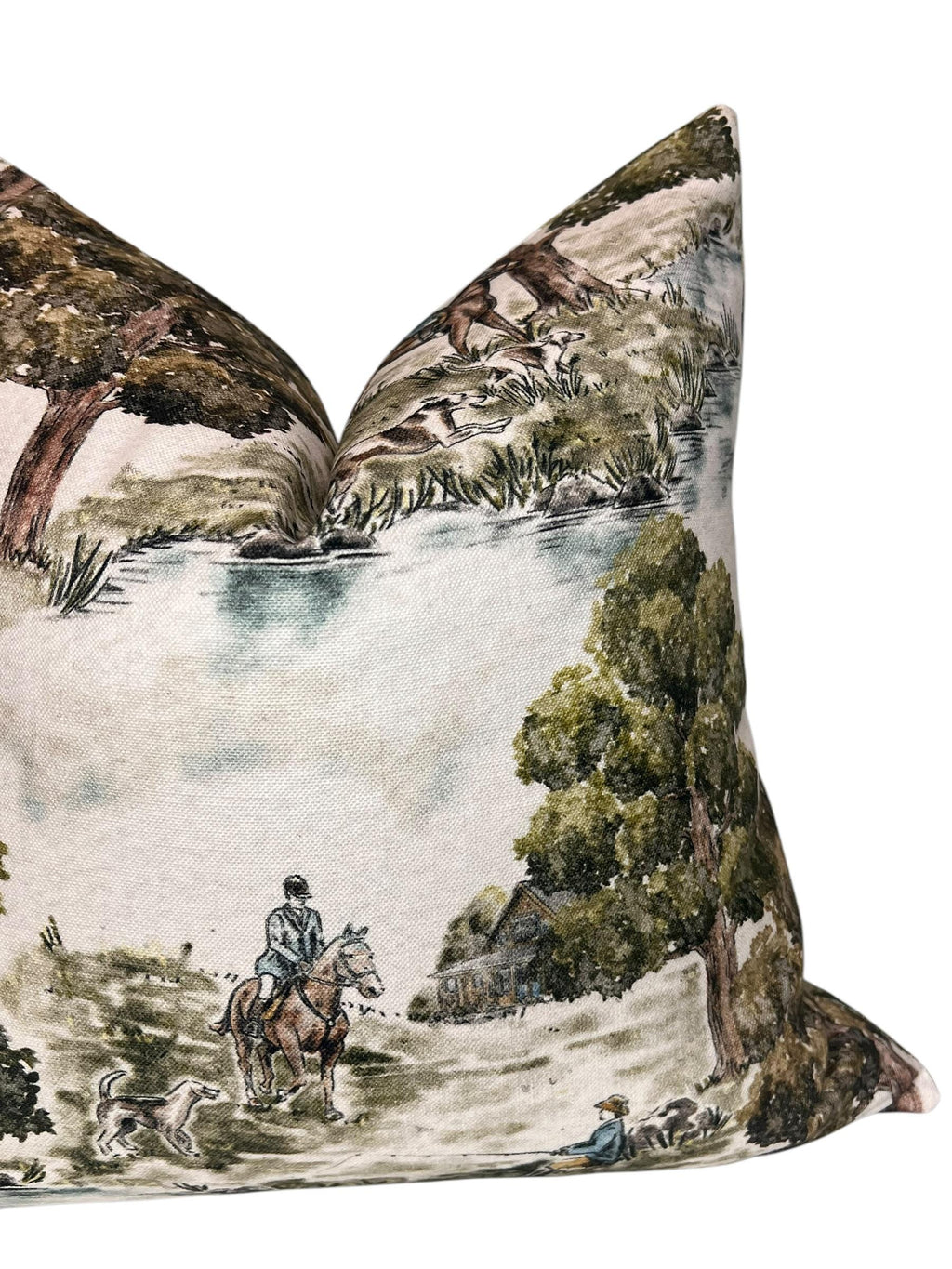 Equestrian Tapestry Pillow Cover | Vintage Horse & Hound Hunting Scene