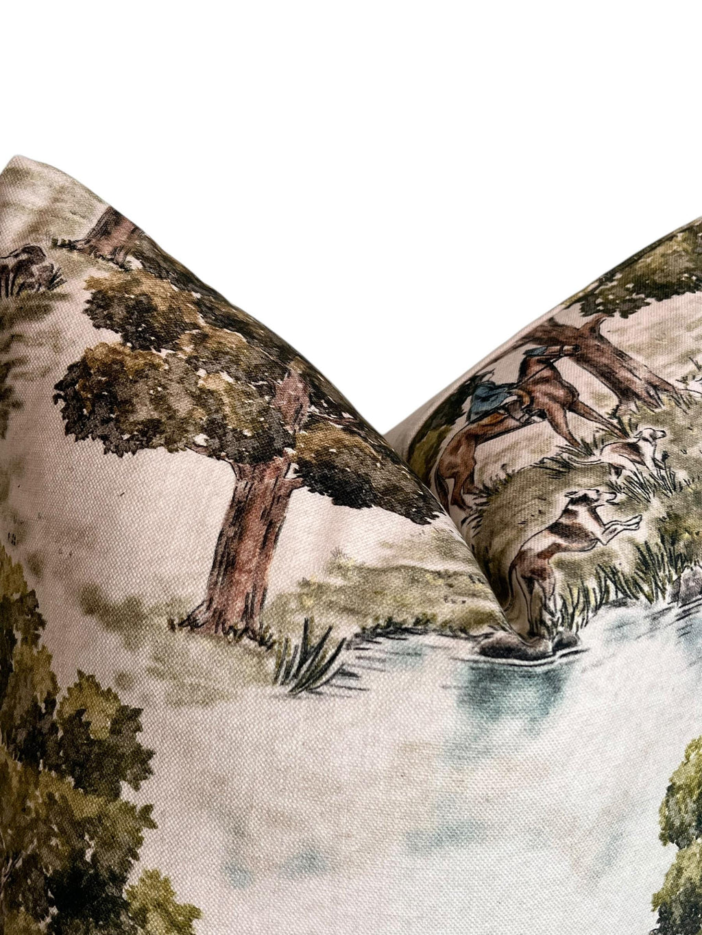 Equestrian Tapestry Pillow Cover | Vintage Horse & Hound Hunting Scene