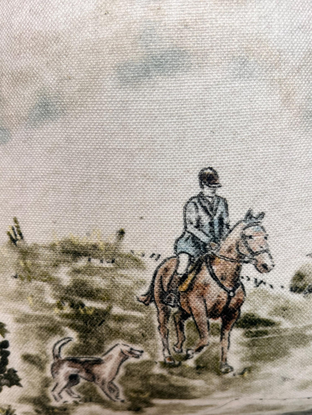 Equestrian Tapestry Pillow Cover | Vintage Horse & Hound Hunting Scene