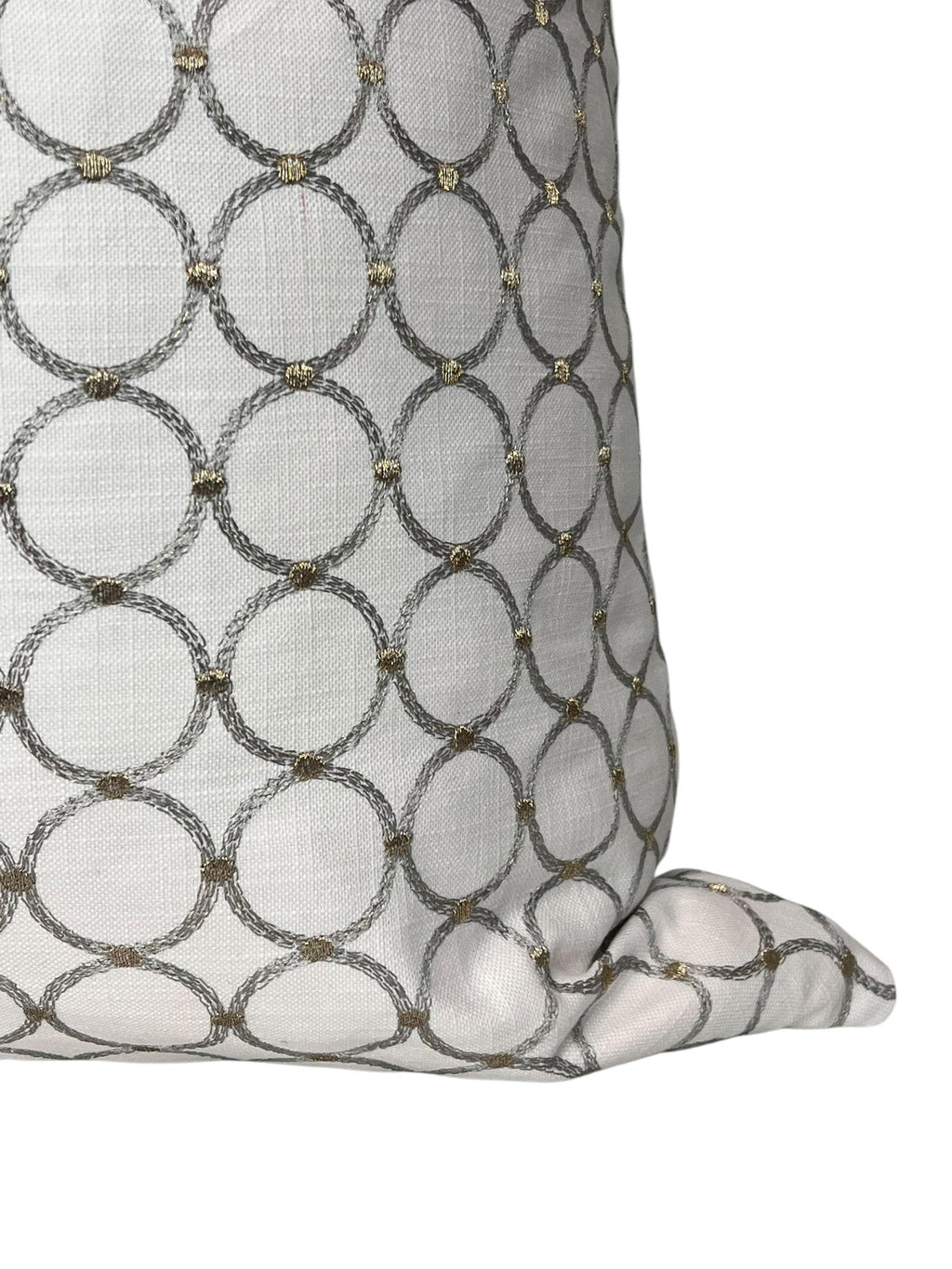 Geometric Embroidered Pillow Cover, Gold & Silver Ring Cushion, Handmade