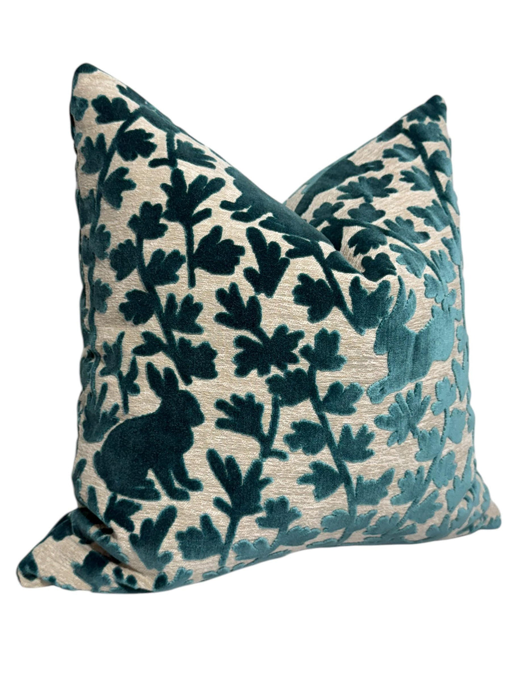 Azure Velvet Bunny Pillow Cover, Botanical Throw Pillow