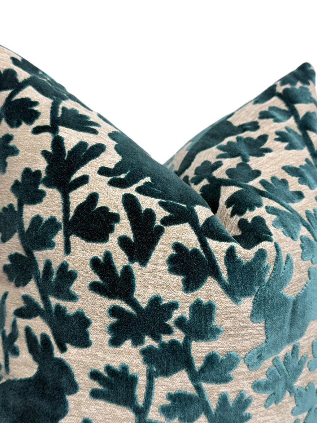 Azure Velvet Bunny Pillow Cover, Botanical Throw Pillow