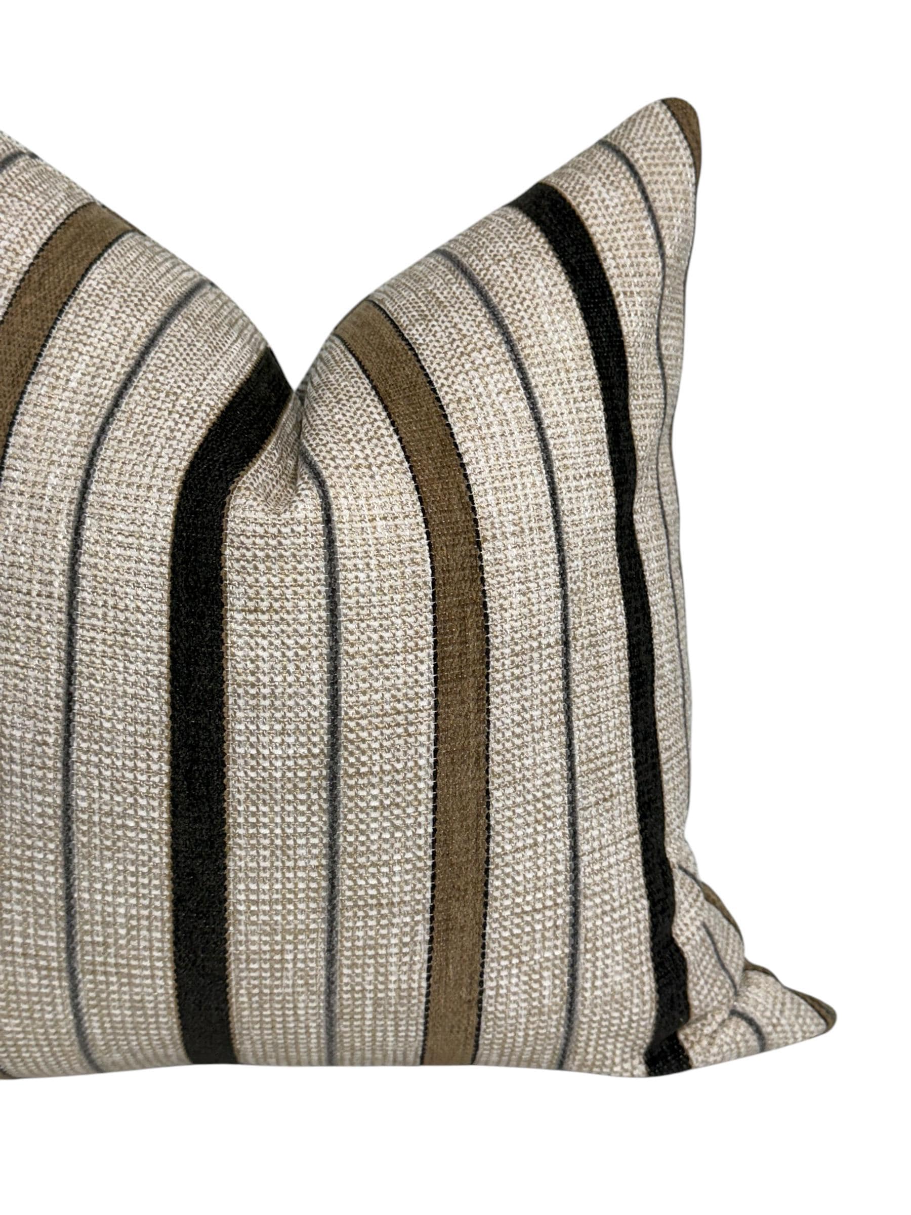 Neutral Striped Pillow Cover | Textured Beige & Black Throw Pillow | Modern Farmhouse Cushion Cover | Handwoven Striped Pillow Cover