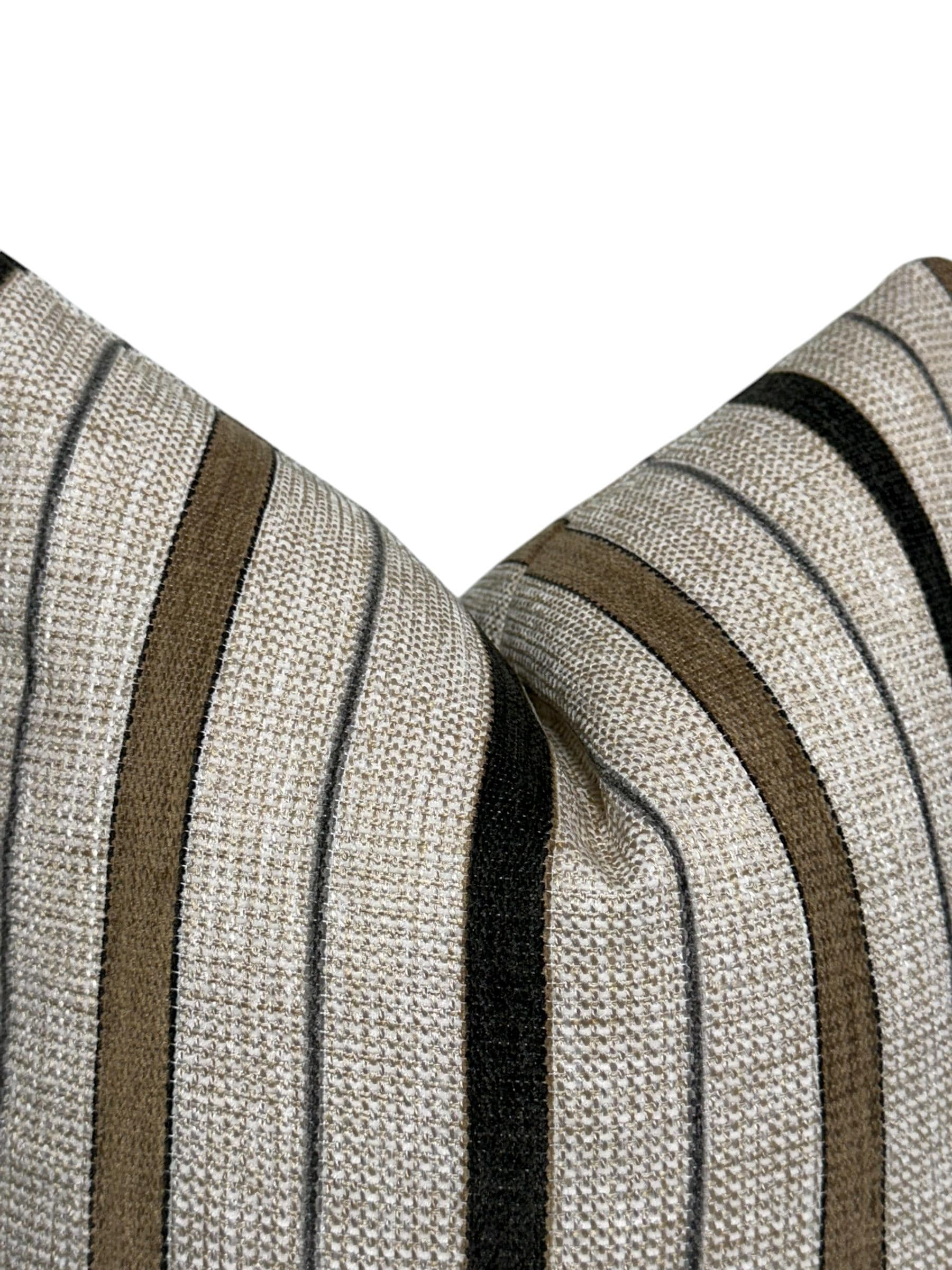 Neutral Striped Pillow Cover | Textured Beige & Black Throw Pillow | Modern Farmhouse Cushion Cover | Handwoven Striped Pillow Cover
