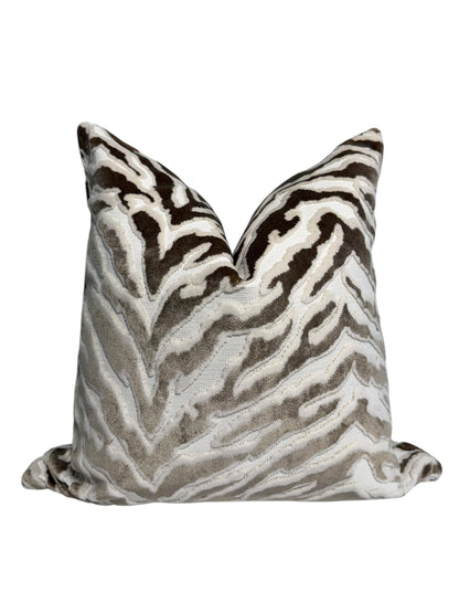Abstract Zebra Pattern Throw Pillow | Designer Cushion Cover | Neutral Abstract Velvet Pillow Cover | Modern Animal Print Throw Pillow