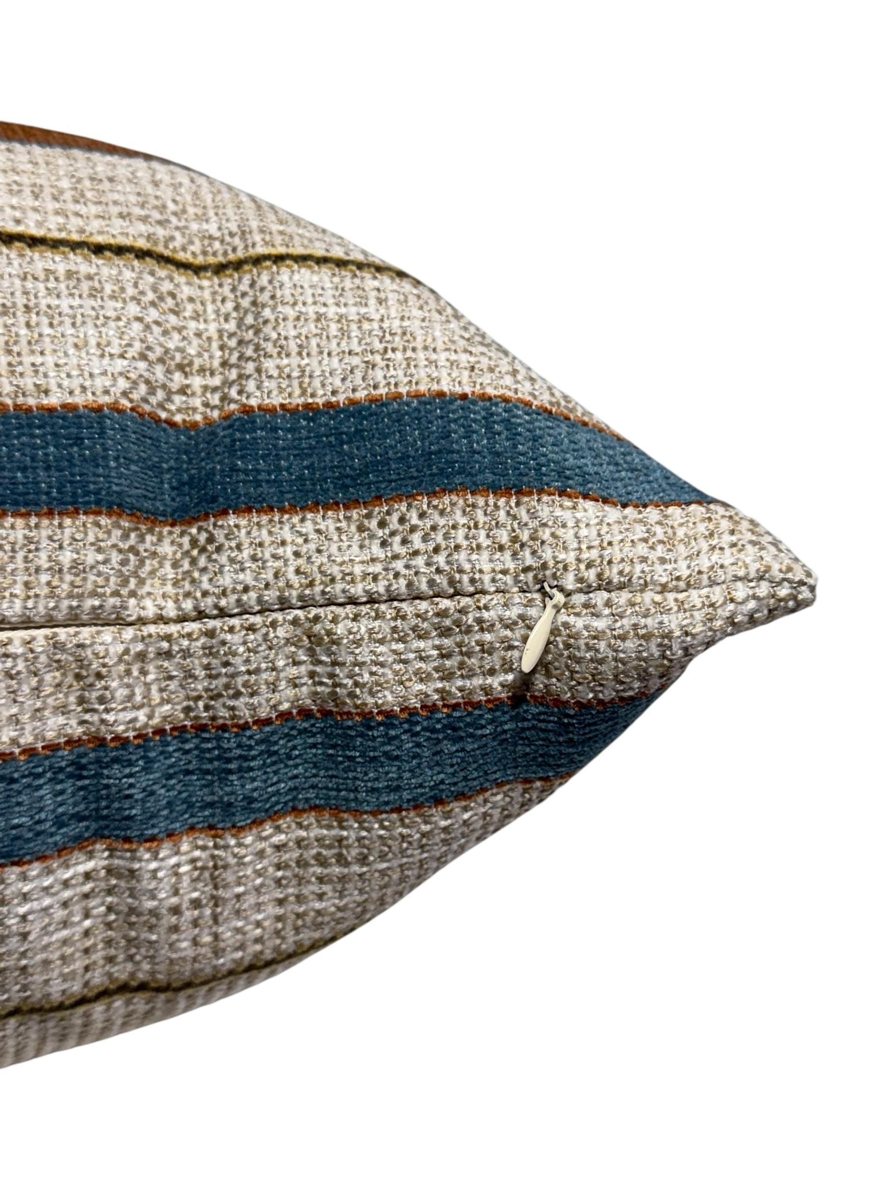 Handwoven Striped Pillow Cover | Beige, Brown, and Blue Cushion