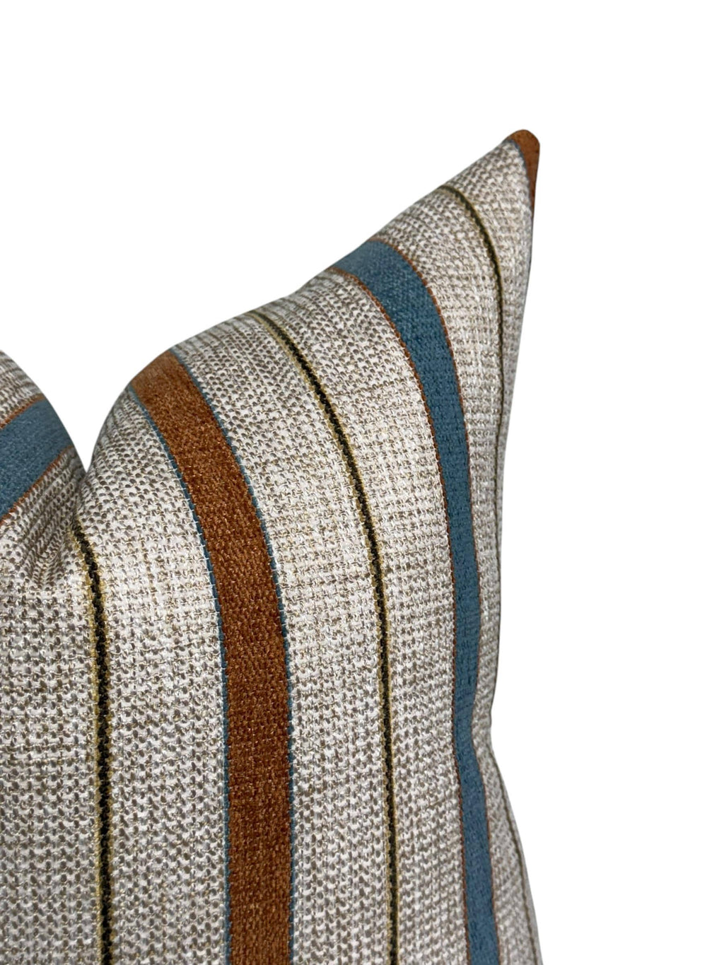 Handwoven Striped Pillow Cover | Beige, Brown, and Blue Cushion