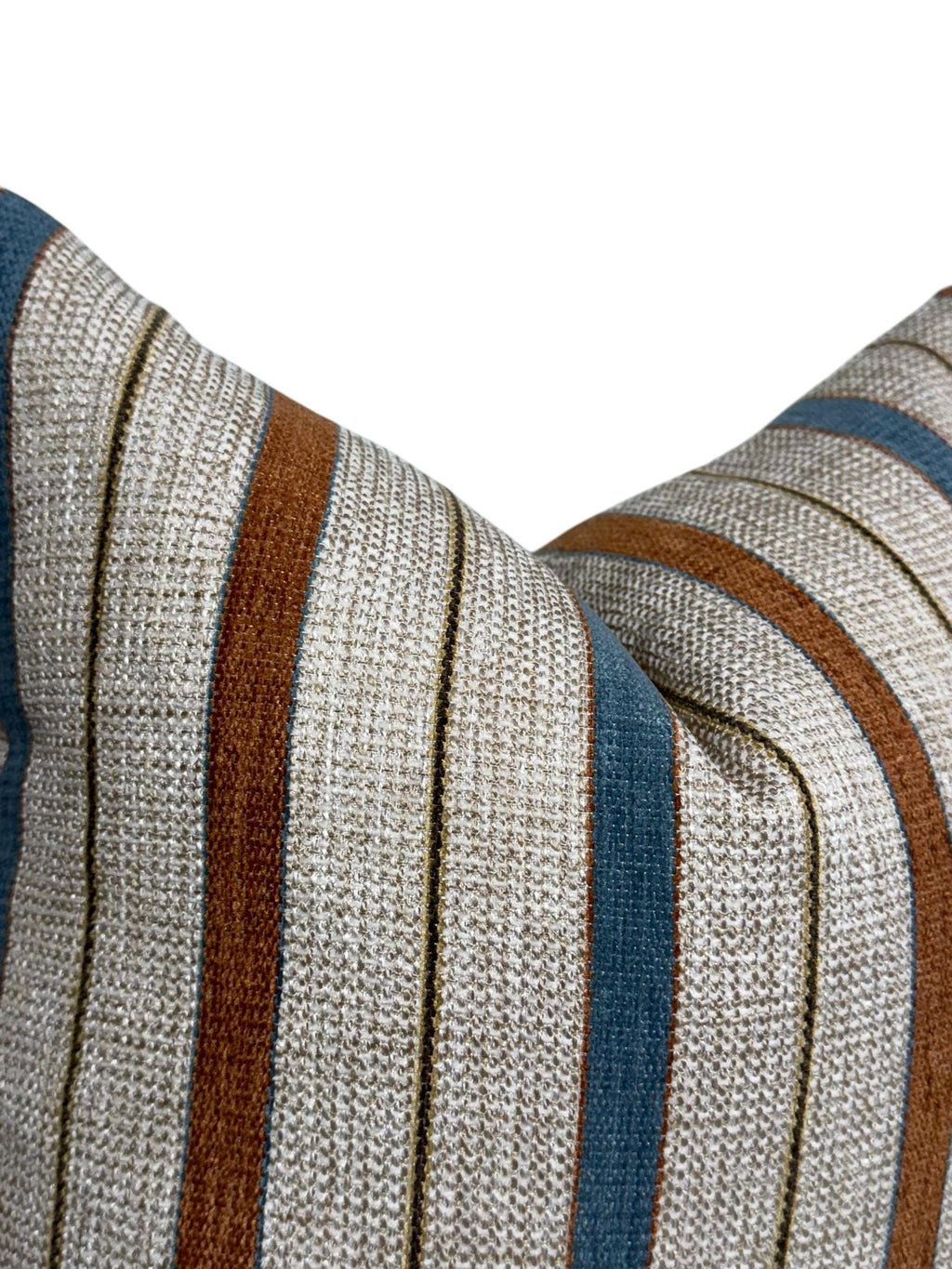 Handwoven Striped Pillow Cover | Beige, Brown, and Blue Cushion