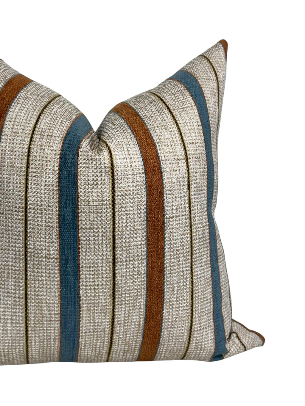Handwoven Striped Pillow Cover | Beige, Brown, and Blue Cushion