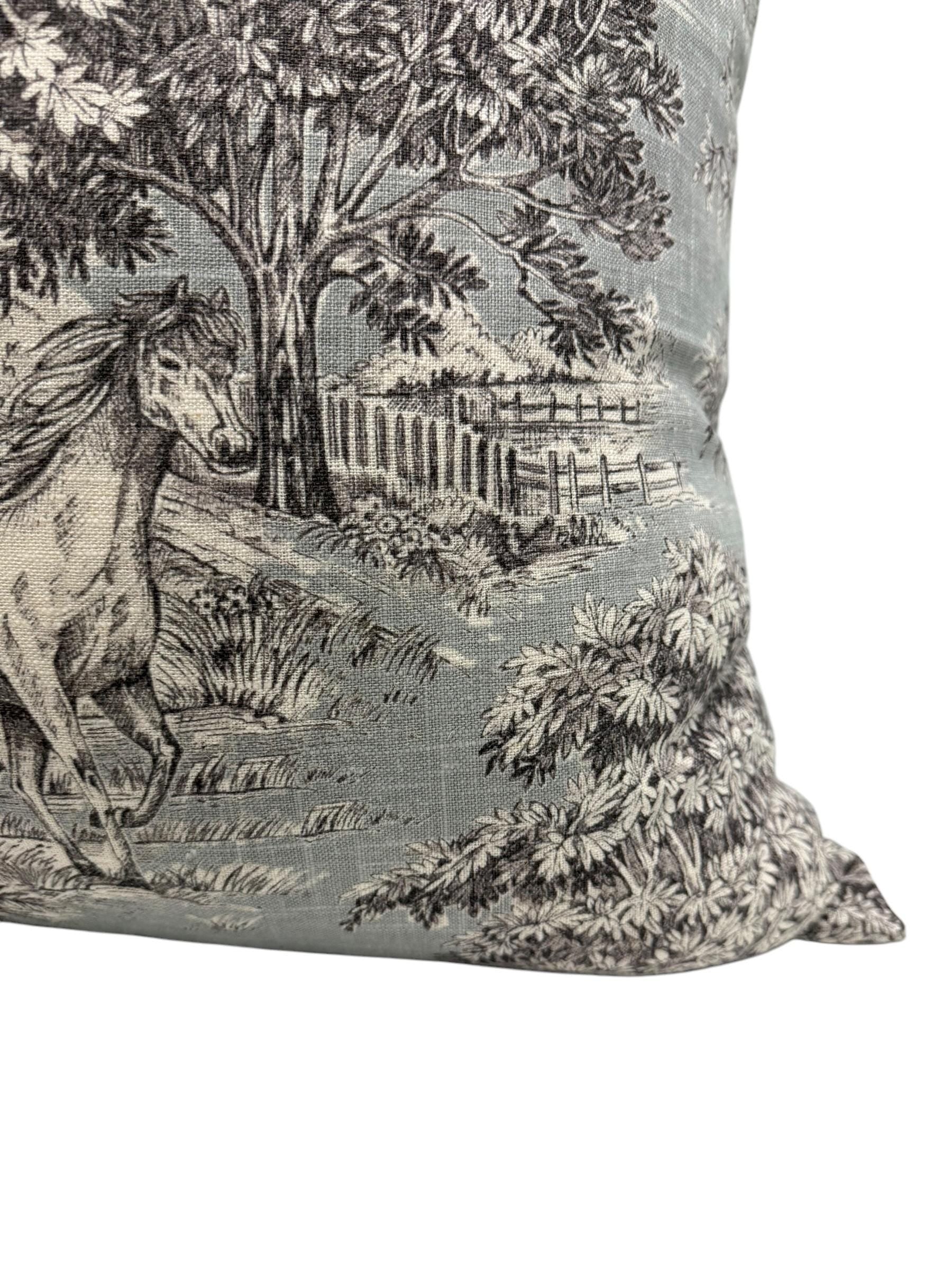 Horse Toile Pillow Cover, Equestrian French Country Farmhouse Decor