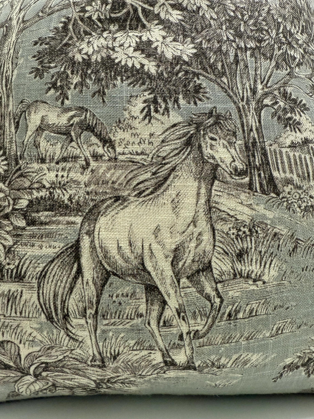 Horse Toile Pillow Cover, Equestrian French Country Farmhouse Decor