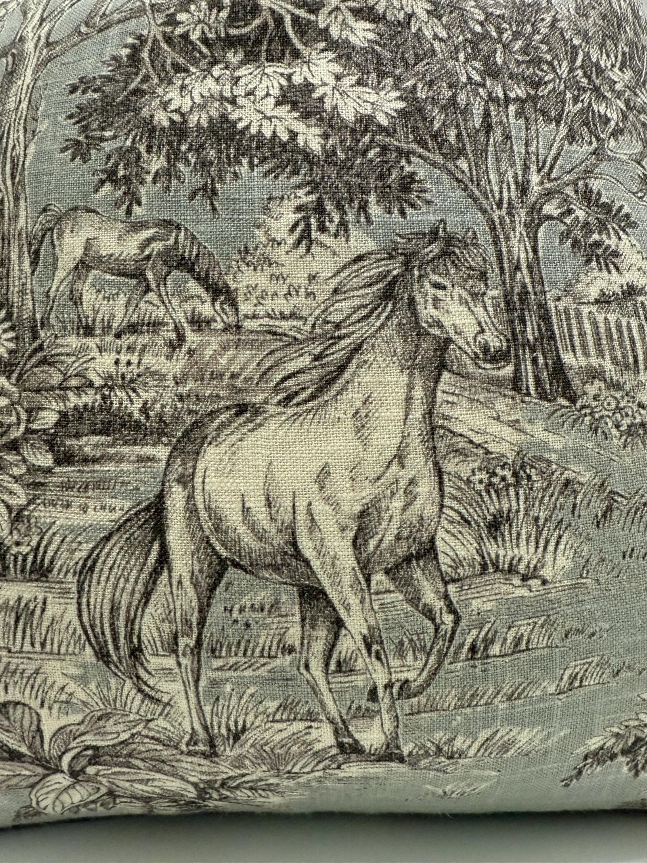 Horse Toile Pillow Cover, Equestrian French Country Farmhouse Decor