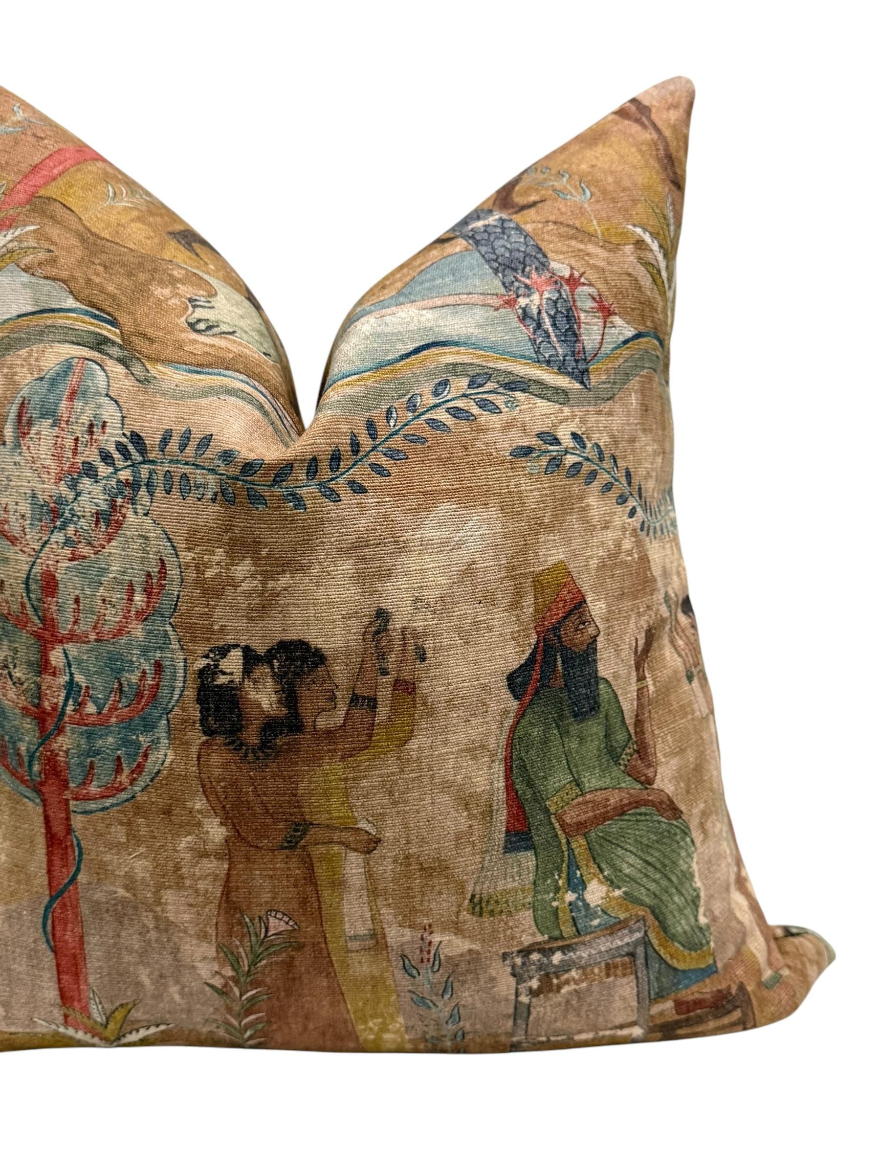 Vintage Tapestry Pillow, Antique-Inspired Decorative Cushion, Old World Decor Pillow, Rustic Boho Tapestry Cushion, Historical Art Cover