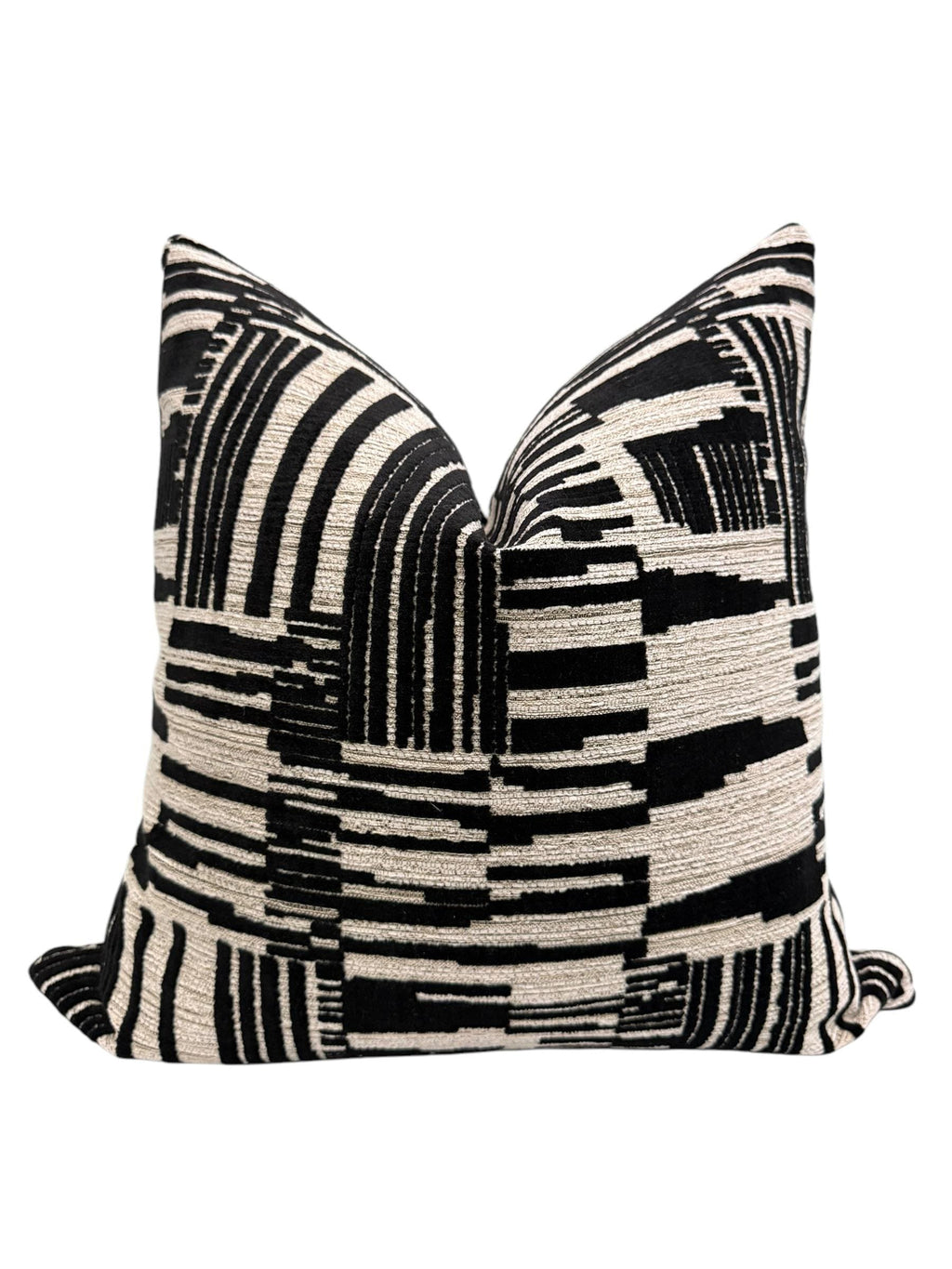 Black and White Pillow Cover, Modern Geometric Throw Pillow, Textured Cushion, Abstract Geometric Pillow | Black and Cream Accent Cushion