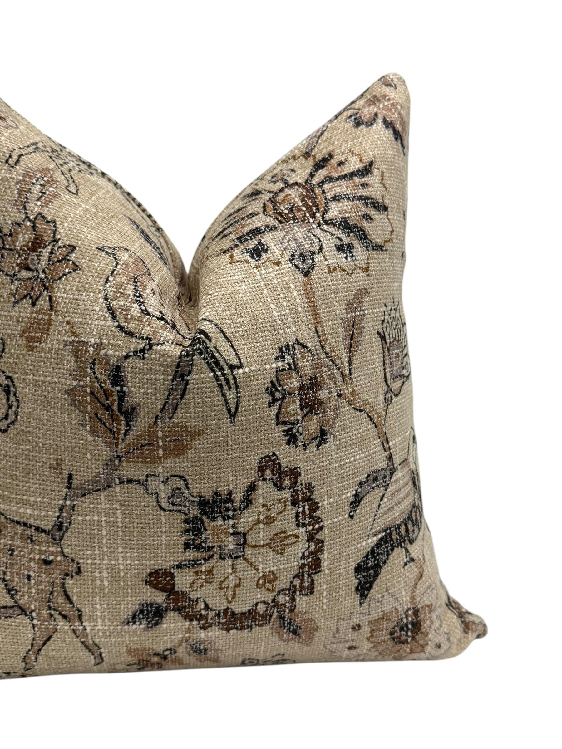 Vintage Floral Pillow Cover, Rustic Animal Print Cushion, Boho Decor, Neutral Tapestry Pillow, Antique-Inspired Cushion,Woodland Home Accent