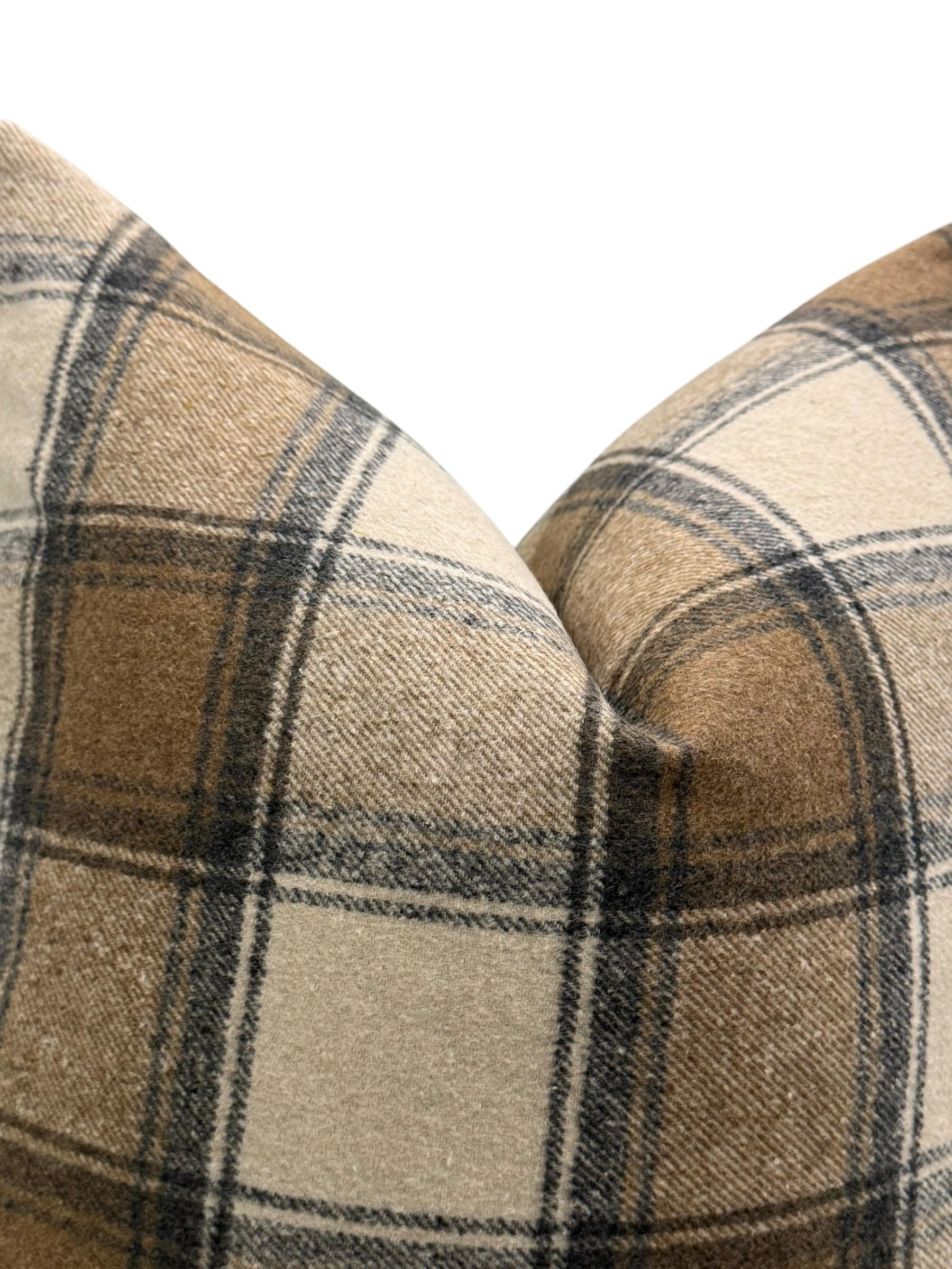 Plaid Pillow Cover, Rustic Farmhouse Throw Pillow, Brown Check Cushion, Cozy Wool Pillow Cover, Cabin Style, Flannel Plaid Pillow Cover