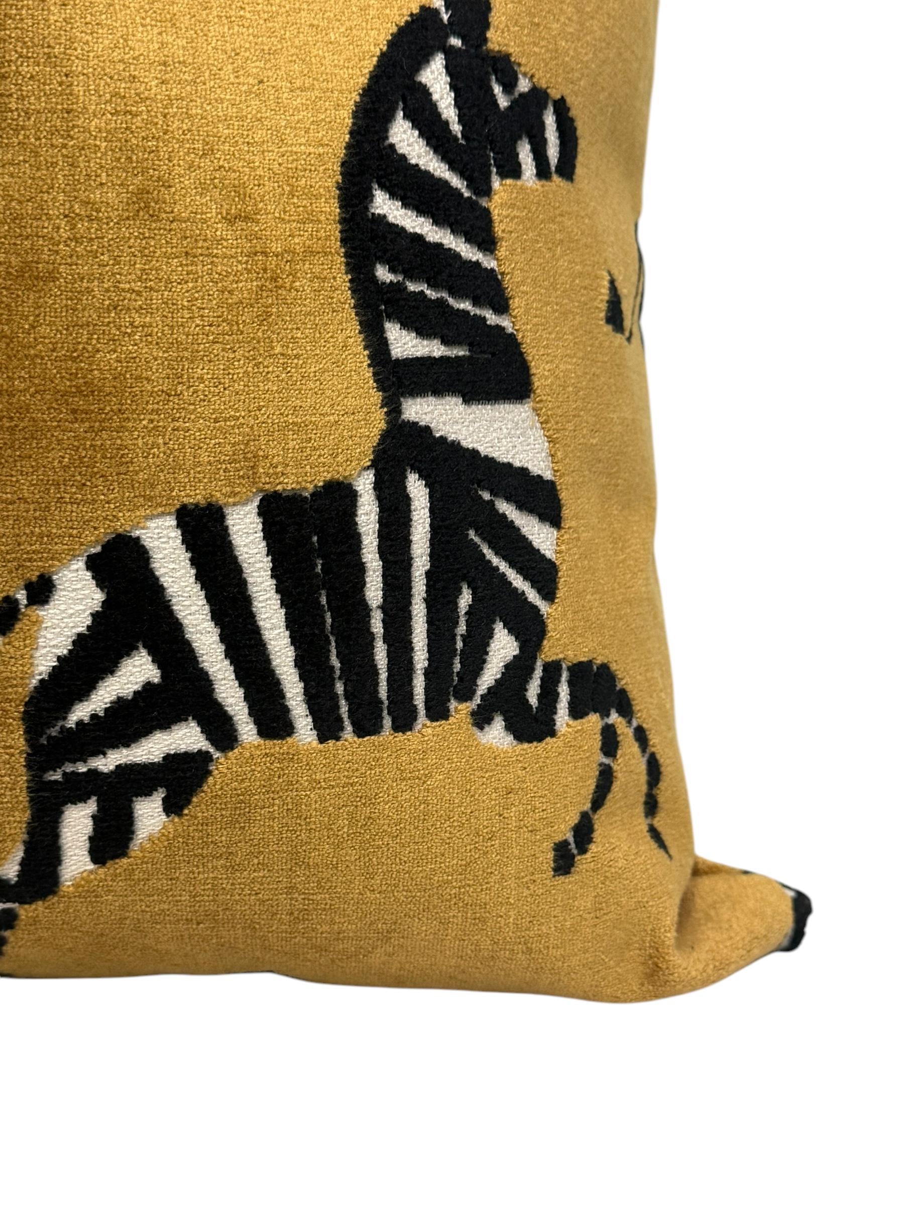 Dancing Zebra Gold Velvet Pillow Cover, Exotic Animal Print Pillow Cover, Safari Decor Velvet Pillow, Yellow and Black Zebra Cushion