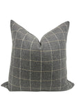 Gray Windowpane Plaid Wool Pillow Cover, Modern Farmhouse Cushion