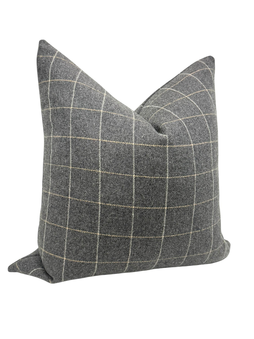 Gray Windowpane Plaid Wool Pillow Cover, Modern Farmhouse Cushion