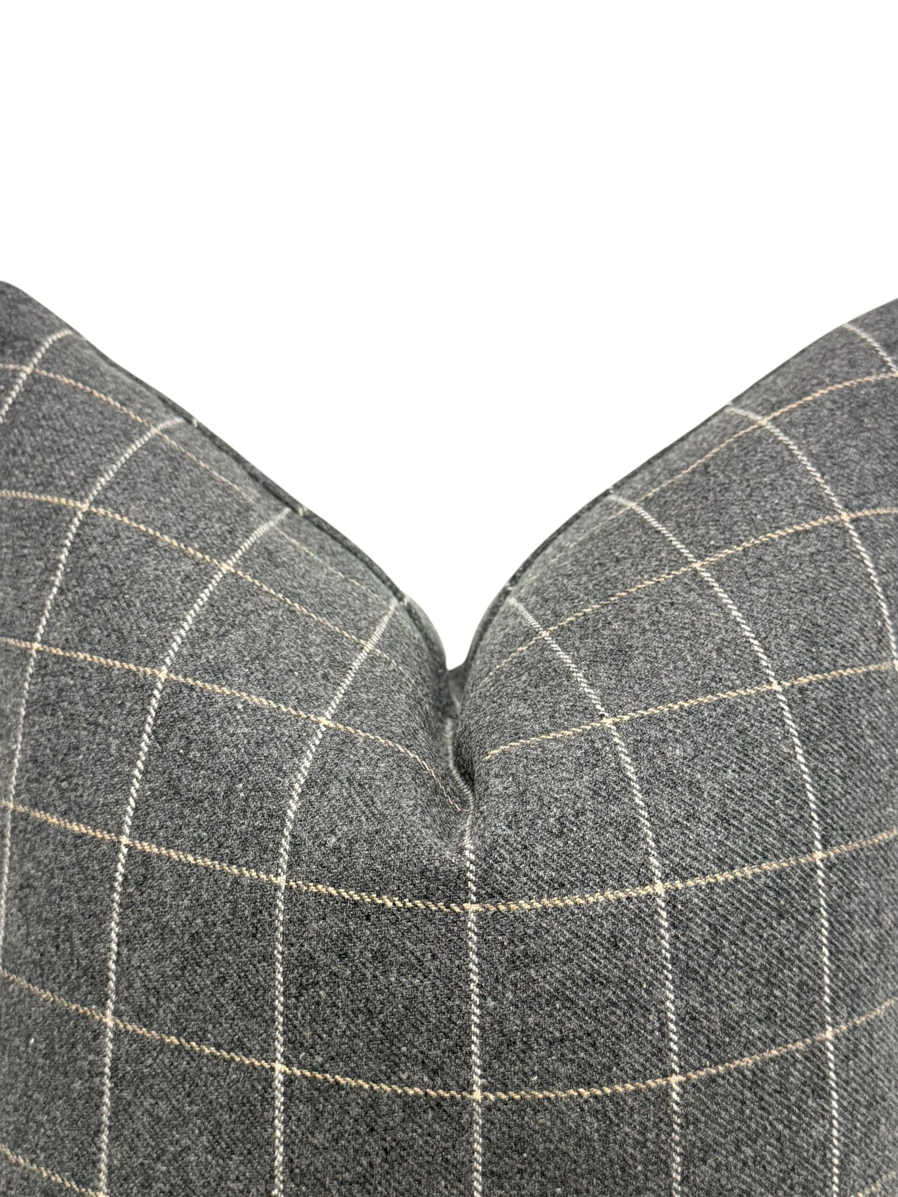 Gray Windowpane Plaid Wool Pillow Cover, Modern Farmhouse Cushion