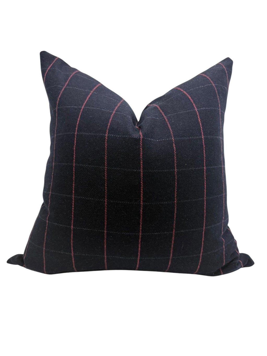 Navy Windowpane Pillow Cover, Wool Throw Pillow, Modern Plaid Cushion, Dark Blue Grid Pillow,  Red Stitch Plaid Cushion, Minimalist Pillow
