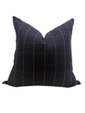 Navy Windowpane Pillow Cover, Wool Throw Pillow, Modern Plaid Cushion, Dark Blue Grid Pillow,  Red Stitch Plaid Cushion, Minimalist Pillow