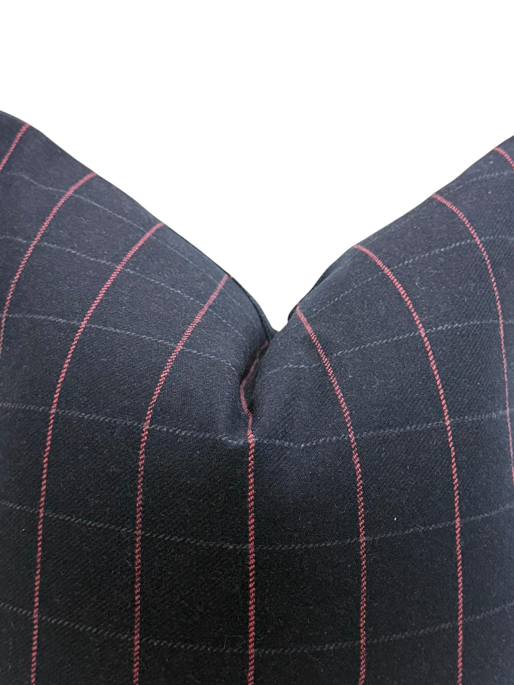 Navy Windowpane Pillow Cover, Wool Throw Pillow, Modern Plaid Cushion, Dark Blue Grid Pillow,  Red Stitch Plaid Cushion, Minimalist Pillow