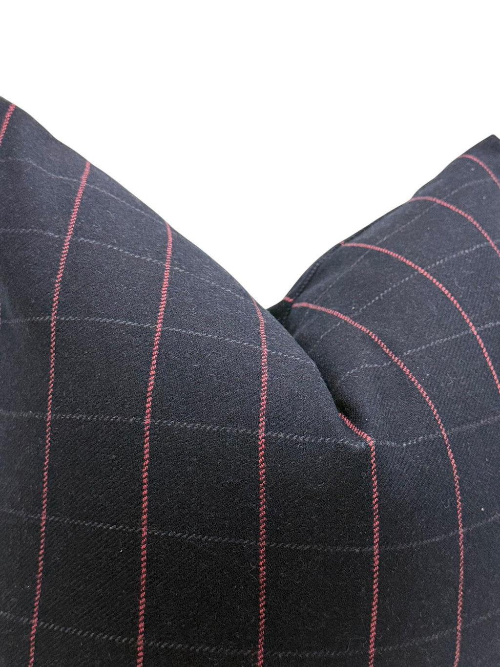 Navy Windowpane Pillow Cover, Wool Throw Pillow, Modern Plaid Cushion, Dark Blue Grid Pillow,  Red Stitch Plaid Cushion, Minimalist Pillow