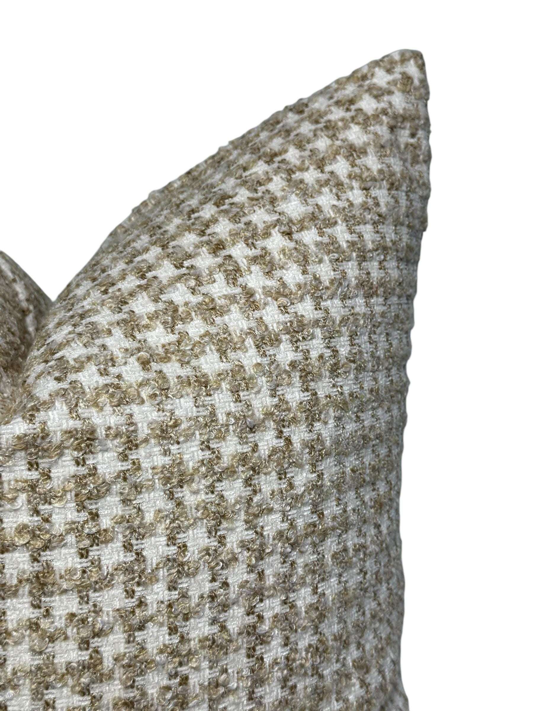 Handmade Beige Houndstooth Pillow Cover, Neutral Woven Throw Pillow