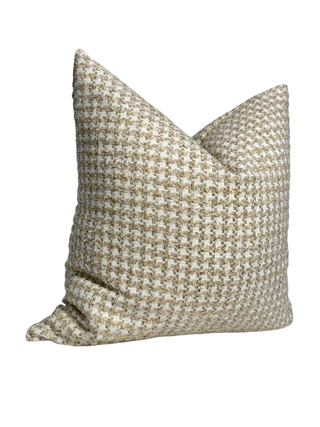Handmade Beige Houndstooth Pillow Cover, Neutral Woven Throw Pillow